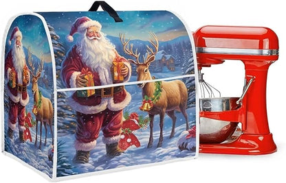 Christmas Stand Mixer Cover for Kitchen Aid 6-8 Qt Mixer, Santa Claus Elk Small Appliance Dust Covers Universal for Air Fryers, Coffee Makers, Christmas Kitchen Decor