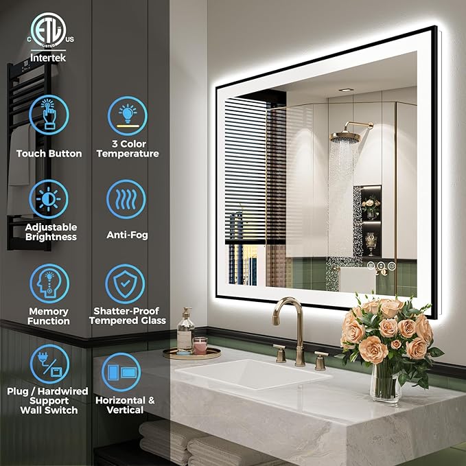 YEELAIT 28x32 Inch LED Bathroom Mirror