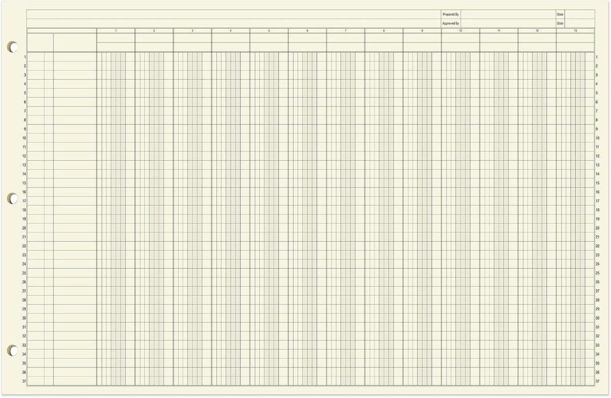 BookFactory Ledger Pad Large 13 Column Accounting Ledger Columnar (Thirteen Columns) Pads - 17'' x 11'', 50 Pages, Notepad Landscape Format (PAD-050-CLCPD3(17x11-Ledger-13)-AX)