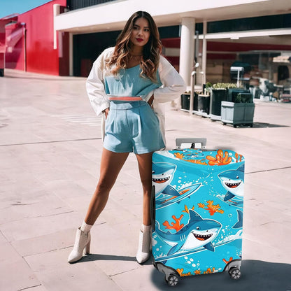 Travel Luggage Cover,Cute Cartoon SharksTheme Suitcase Cover Accessory Kit, Luggage Tag, and Comfortable Luggage Handle Wrap, Washable Luggage Suitcase Protector (25-28 inch,L)