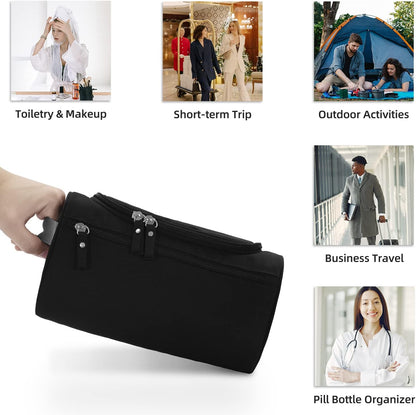 Buruis Travel Toiletry Bag for Men and Women, Hanging Toiletry Organizer Cosmetics Makeup Bag, Water-resistant Dopp Kit Shaving Bag, Small Toiletry Bag for Travel Essentials, Accessories (Black)