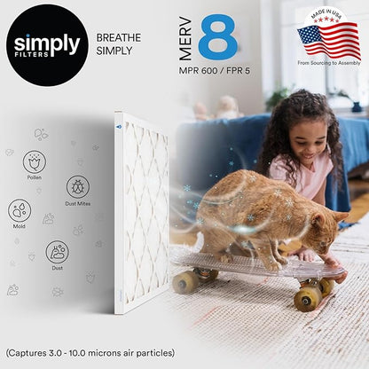 Simply 16x20x1 Air Filter, Merv 8, MPR 600, 4 Pack, Furnace Air Filter for HVAC (Actual Size: 15.75"x19.75"x0.75") DUST, Pet, & Allergy Control