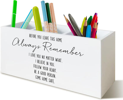 Before You Leave This Home Sign Pen Holder, Entryway Decor, Gifts for Families Loved Ones, Sentimental Family Love Quote Wooden Pencil Holder Organizer for Home Entryway Room Desk Accessories