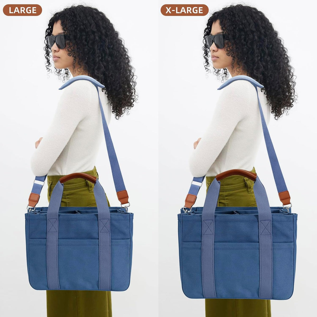 KKXIU Canvas Tote Bag for Women with Zipper and Compartments Crossbody Large Bible Messenger Purse Bag With Pockets