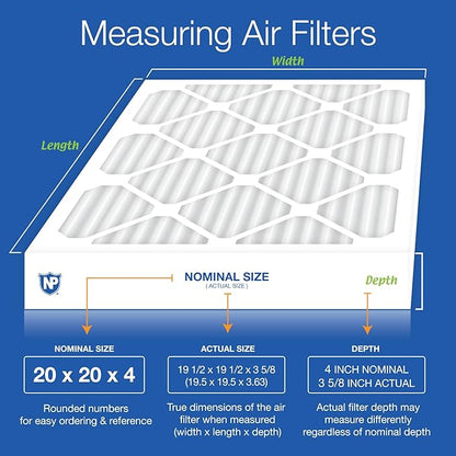 Nordic Pure 20x20x4 (Actual Size: 19 1/2 x 19 1/2 x 3 5/8) Pleated Air Filters MERV 14 Plus Carbon 2 Pack
