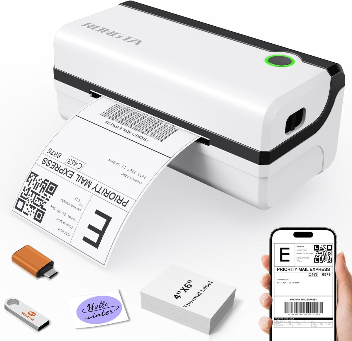 Rongta Bluetooth Thermal Shipping Label Printer, Wireless 4x6 Shipping Label Printer for Packages, Support Android&iPhone and Windows, Widely Used for Amazon, Ebay, Shopify, Etsy, USPS