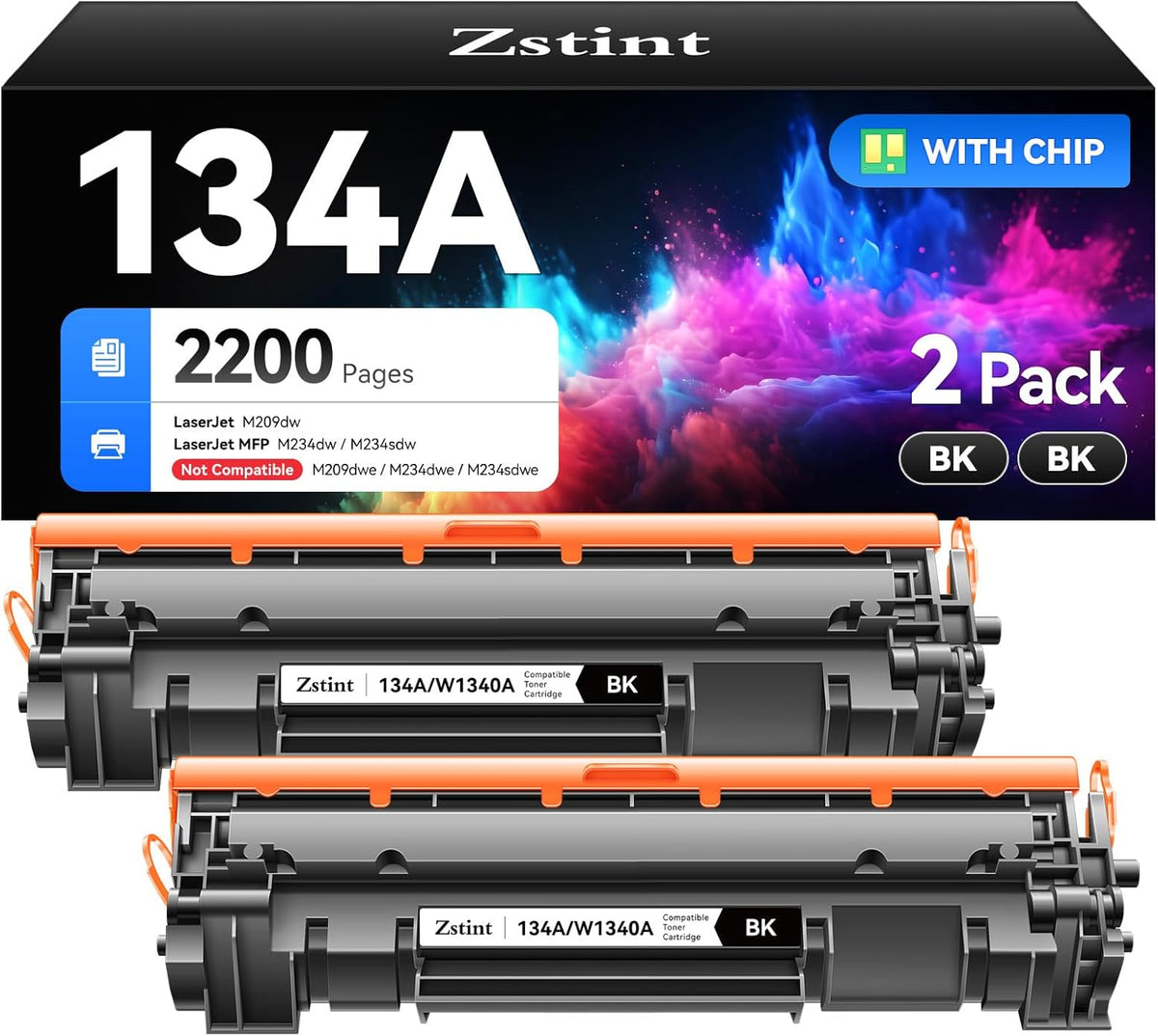 134A W1340A Black Toner Cartridge Set 2-Pack High Yield with Chip Replacement for HP 134A W1340A 134X W1340X Toner Cartridge Compatible with HP Laserjet M209dw MFP M234dw M234sdw M234sdn Printer Ink