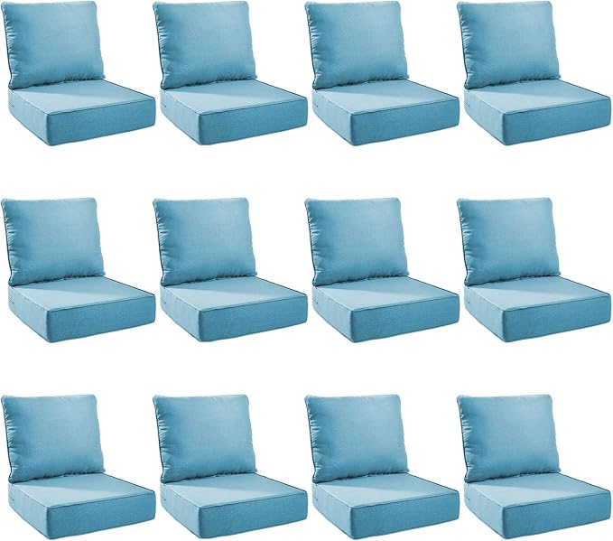 Outdoor Cushion Set for Furniture Patio Furniture, UV Resistant, Water Resistant - 6 Inch Thick Foam Garden Cushions – 22x24 Inch Patio Seat Covers for Chair/Sofa/Couch | Light Blue | 12-Pack |