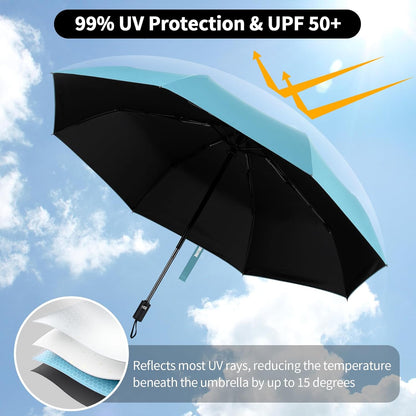 Yoobure Windproof Travel Umbrella - Automatic Umbrellas for Rain, Compact Folding Umbrella with UV Protection, Lightweight Portable Design for Backpack/Walking/Car, Sun & Storm Ready