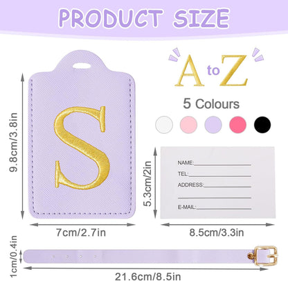 Personalized Initial Luggage Tags for Suitcases, Cute PU Leather Embroidered Letter Travel Luggage Tags, Suitcase Identifier Name Baggage Tag, Bag Tags for Men Women Kids Luggage Handbags(Purple S)