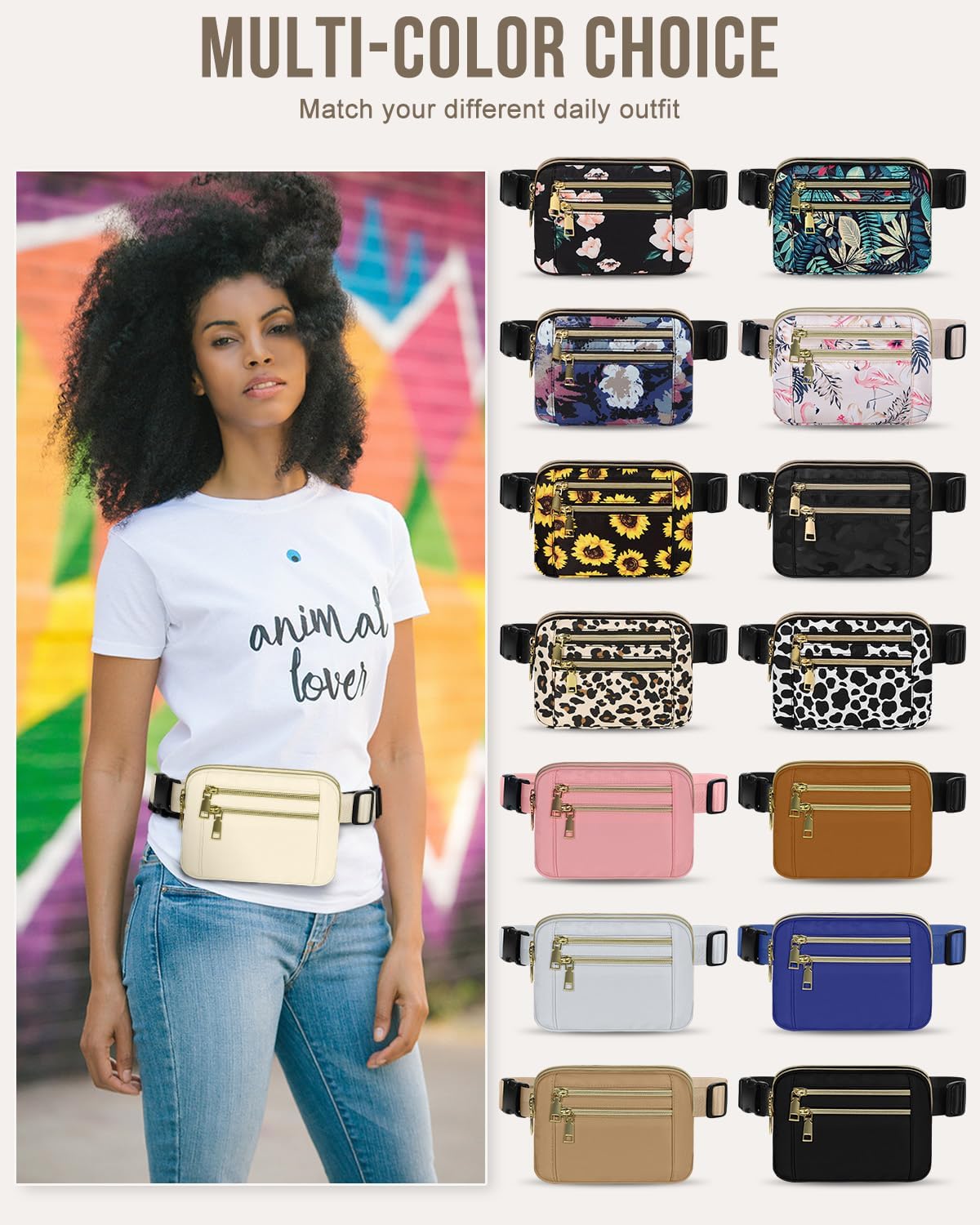 Capolo Fanny Packs for Women Fashion Waist Packs Bag with Adjustable Strap and 4 Zipper Pockets Waterproof Everywhere Crossbody Belt Bag for Workout Running Travelling(Ivory)