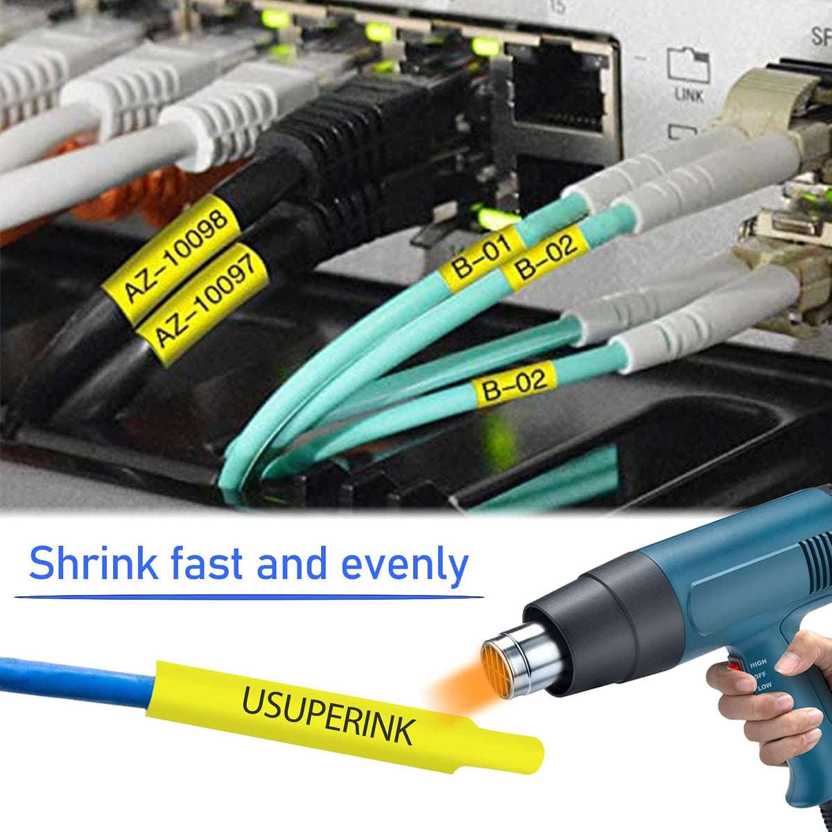 10 Pack Compatible for Ptouch HSe-631 HSe631 HS-631 HS631 Black on Yellow 11.7mm 0.46'' Heat Shrink Tubing Label Tape for Wire Cable use in PT-P710BT P700 P750W P900 Label Printer