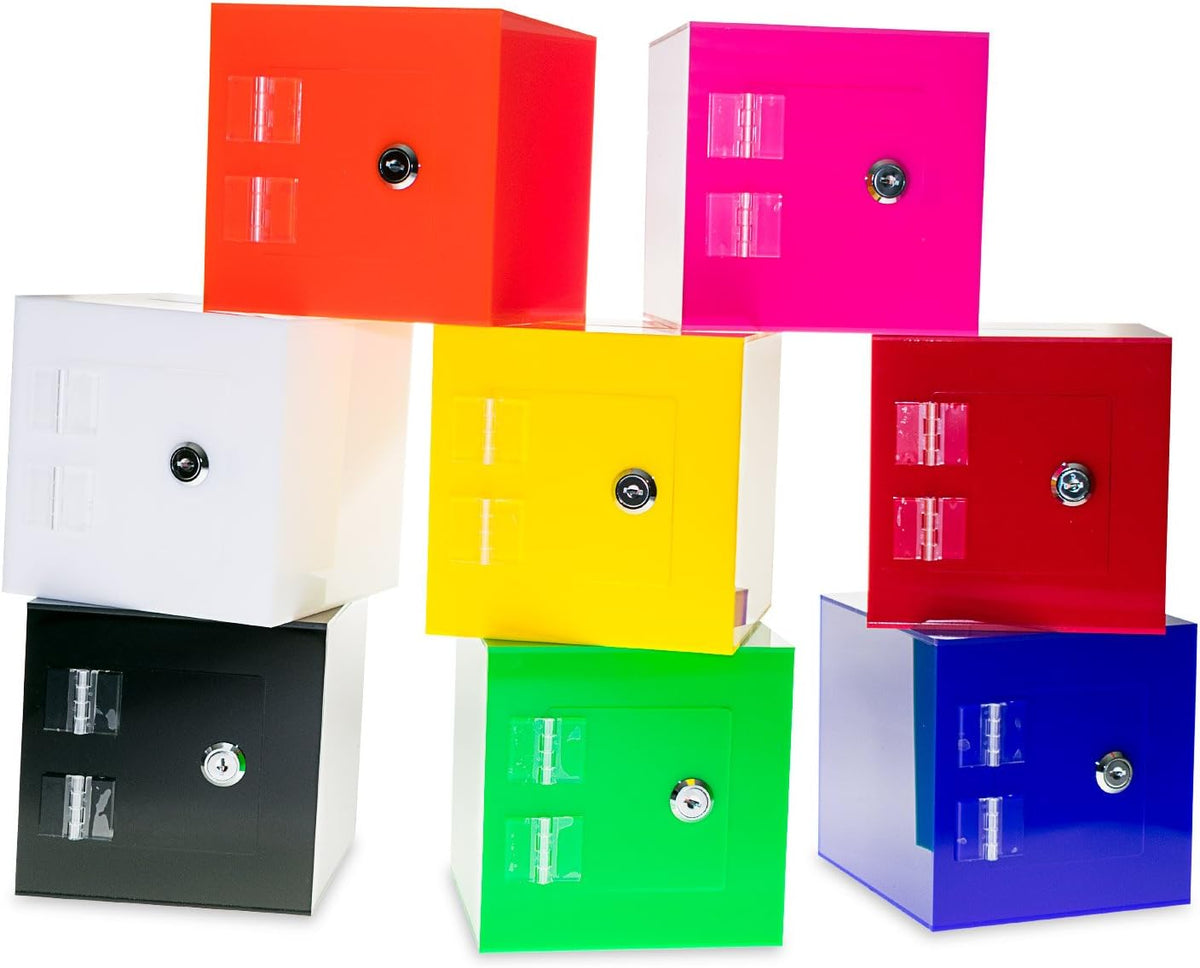 Source One Premium Acrylic Cube Donation Box with Deluxe Rear Open Door and Cam Lock Suggestion Box (10 Inch, Orange)