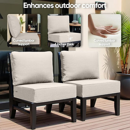 6" Thick Outdoor Cushion, 24*24*6" Patio Furniture Cushions with Waterproof Patio Furniture Cushions with Removable Cover, 28D High Density Patio Cushion for Outdoor Furniture,Beige-4pcs