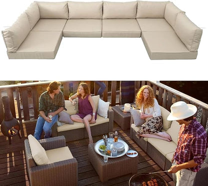 Outdoor Sectional Cushions Replacement Set, 26x26in Patio Furniture Cushions, 14 Pieces Waterproof Outdoor Couch Cushion for 6 Seat Wicker Conversation (Khaki 15" Height)