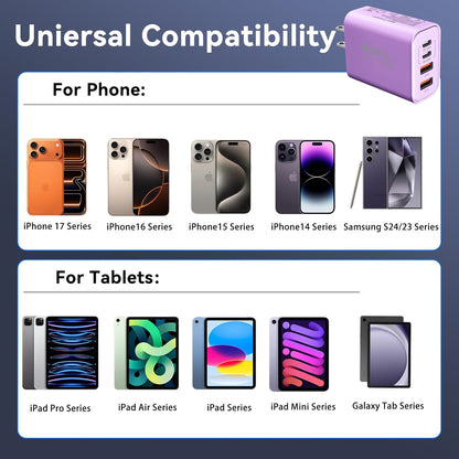 USB C Wall Fast Charger Block, 40W 4-Port Type C Chargers Fast Charging Blocks PD Power Charger Adapter+QC 3.0 USB Multiport Charger Brick for Phone 17/16/15/14/13/12 Pro Max, i-Pad, Galaxy S25-2Pack