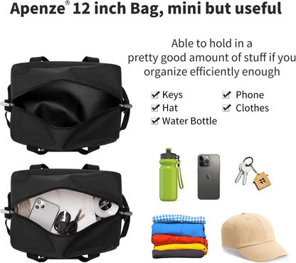 Small Gym Bag Carry On Bag - 12 in Mini Duffle Bag Lightweight for Overnight Travel（Black）