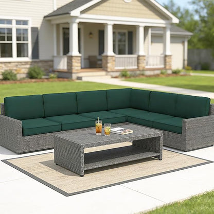 14 Pcs Outdoor Replacement Cushions for Patio Furniture, All Weather Water Resistant Cushion for 6 Seat Rattan Wicker Sectional Patio Conversation Sets and Couch (Dark Green)