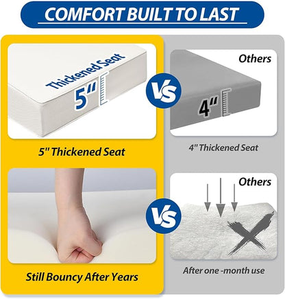 AAAAAcessories Outdoor Seat Cushions for Chairs, Fade-Resistant, Waterproof Patio Furniture Replacement Cushions, 25.5" x 25.5" x 5" + 25.5" x 13.5", Creamy White