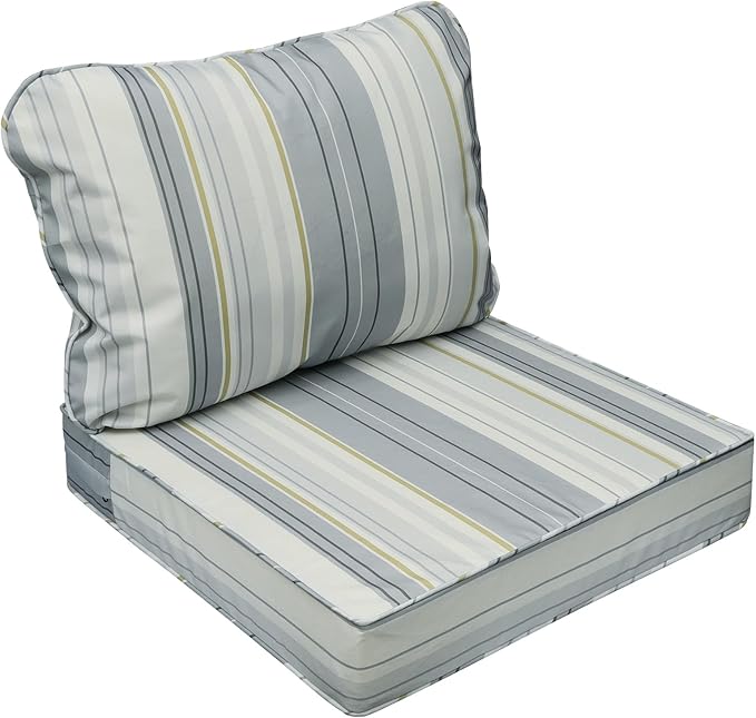 AAAAAcessories Outdoor Seat Cushions for Chairs, Fade-Resistant, Waterproof Patio Furniture Replacement Cushions, 20" x 18" x 3" + 20" x 17", Ash Blue Harbor Stripe