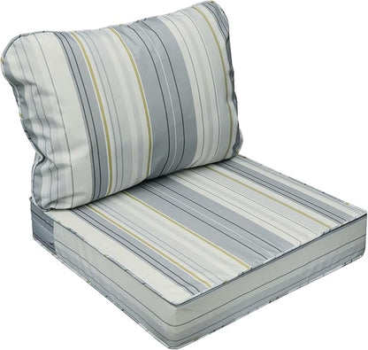 AAAAAcessories Outdoor Seat Cushions for Chairs, Fade-Resistant, Waterproof Patio Furniture Replacement Cushions, 20" x 18" x 3" + 20" x 17", Ash Blue Harbor Stripe