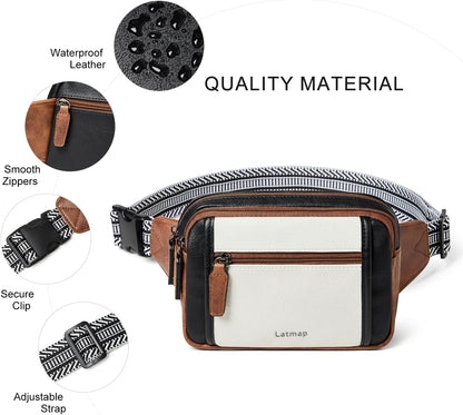 3L TRIPLE ZIP Fanny Packs Belt Bag For Women Men Crossbody Waist Pack Sling Chest Bum Travel Bag Purse Faux Leather Fashion Cute Black