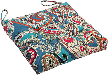 2-Pack Outdoor/Indoor Wicker Patio Seat Cushion Pad with Ties - Dining Chair Cushion, 17" x 17" (Blue Trumpet Flowers)