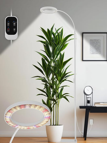 GLOWRIUM Grow Lights for Indoor Plants, Full Spectrum LED Grow Light, Stepless Dimming,3 Lighting Mode and Adjustable Height, Plant Light with 3/9/12/16H Timer (White, 24W)