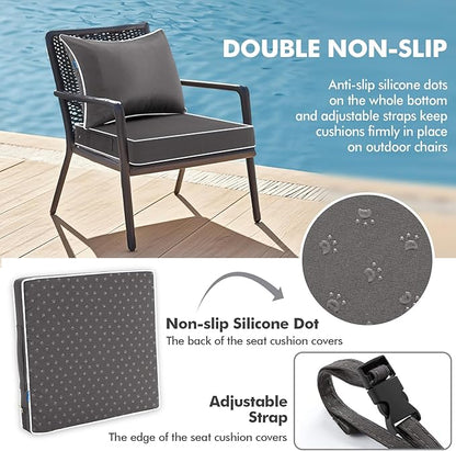MIULEE Dark Grey Outdoor Seat Cushion 22x22 Inch Waterproof & 3 Year Fade Resistant Deep Seat and Back Cushion for Patio Furniture Chair Sofa Couch with Handle and Adjustable Straps