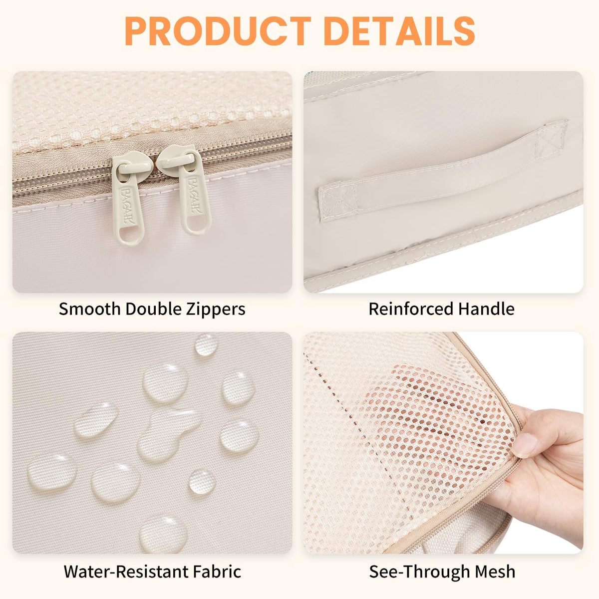 BAGAIL 6 Set Packing Cubes Luggage Packing Organizers for Travel Accessories-Beige