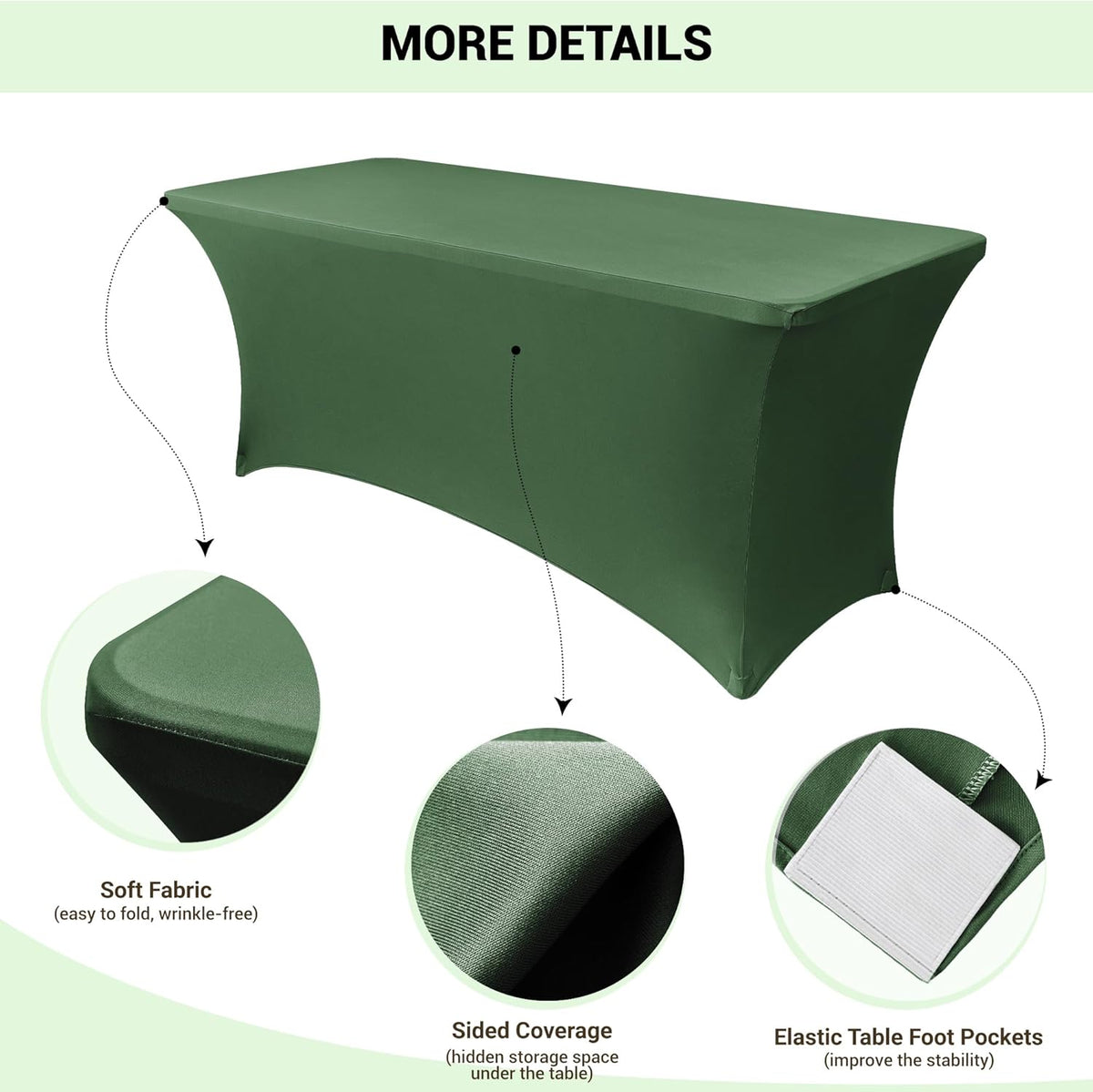Obstal 6ft Blackish Green Stretch Spandex Table Cover for Standard Folding Tables - Universal Rectangular Fitted Tablecloth Protector for Wedding, Banquet and Party, 72L x 30W x 30H Inches, 2pc