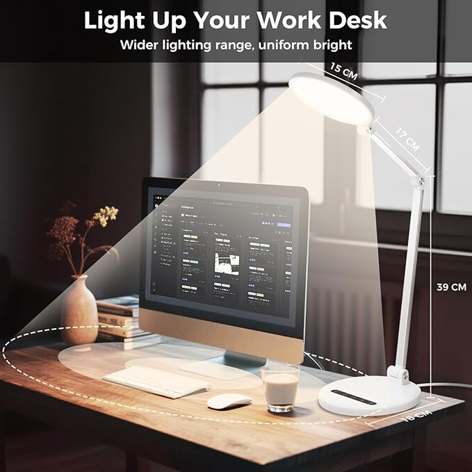 LED Desk Lamp for Home Office, Eye-Caring Desk Light for Video Call, Dimmable 3