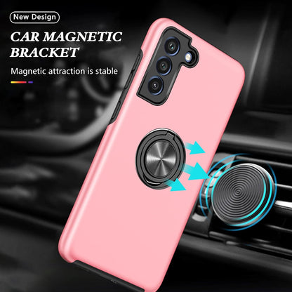 for Galaxy S21 FE 5G Case with Nano Explosion-Proof Film - 2 Pack Military Grade Double Shockproof Invisible Kickstand Case - Samsung S21 FE (Pink)