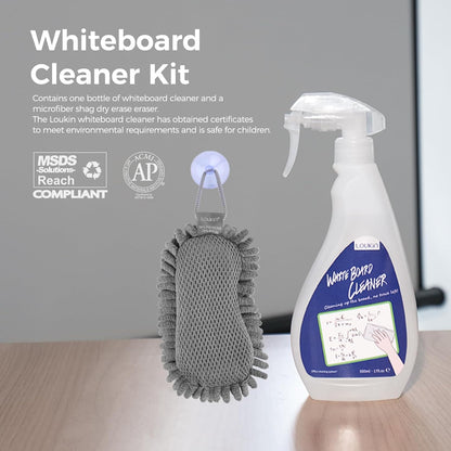 loukin Non-Toxic Whiteboard Cleaner, 17 fl oz Dry Erase Board Cleaner, Low-Odor Whiteboard Cleaning Spray with Microfiber Shag Eraser, Removes Stubborn Marks from Whiteboards, Chalkboard