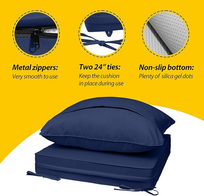 AAAAAcessories Outdoor Seat Cushions for Chairs, Fade-Resistant, Waterproof Patio Furniture Replacement Cushions, 21" x 19" x 3" + 21" x 19", Navy Blue