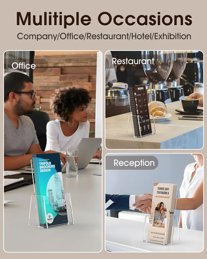 MaxGear Brochure Holder 2 Pack, 4 Inches Wide Acrylic Display Stand Clear Pamphlet Holder Flyer Holder Rack Card Holder Countertop/Desk Organizer for Trifold, Booklet, Literature, Magazine