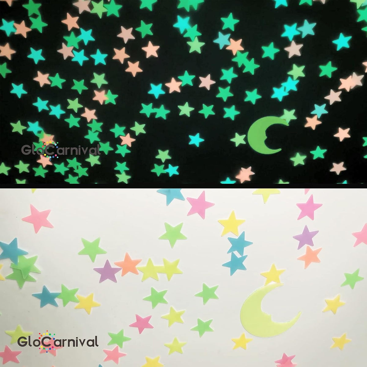 Glow in The Dark Stars and Moon Stickers for Ceiling - 200pcs 3D Luminous Adhesive Stars Create Realistic Starry Sky - Room Decor for Kids Bedroom, Wall Stickers