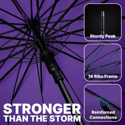 Royal Walk Windproof Large Umbrella for Rain 54 Inch Automatic Open for 2 Persons Wind Resistant Big Golf Umbrellas for Adult Men Women Classic Wooden Handle Fast Drying Strong 16 Ribs Travel 120cm