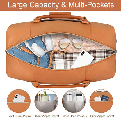 Weekender Bag for Women, Travel Duffel Bag Carry On Overnight Bag with Shoe Compartment Large Nylon Travel Weekend Tote Bag