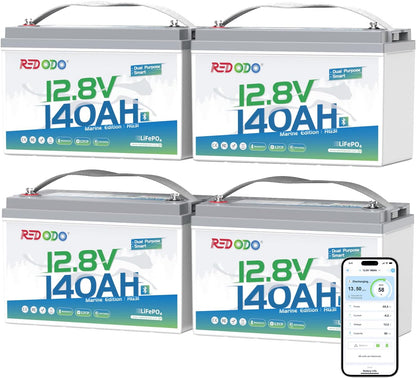 Redodo 12V 140Ah Dual Purpose Lithium Marine Battery, 1000CCA Group 31 Bluetooth Starting Battery with Self Heating, 4 Pack