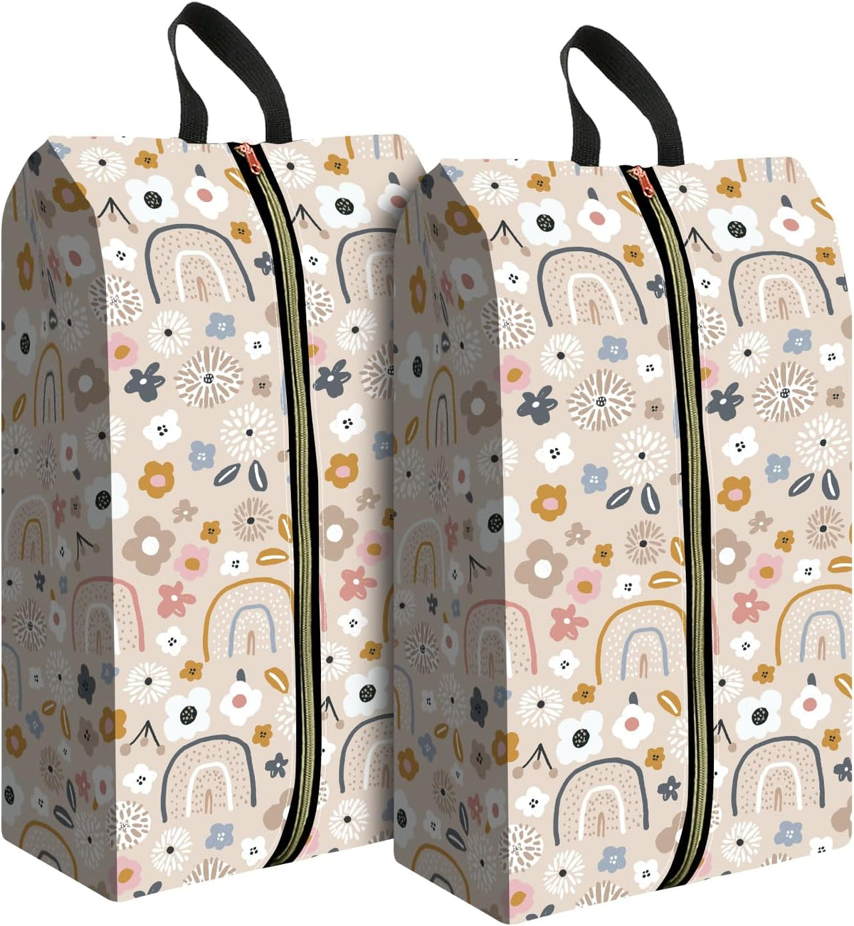 2pcs Shoe Organizer for Travel, Packing Shoe Travel Bags, Cute Shoe Bag with Zipper & Handle, Portable Travel Essentials for Women and Men Cute Flowers