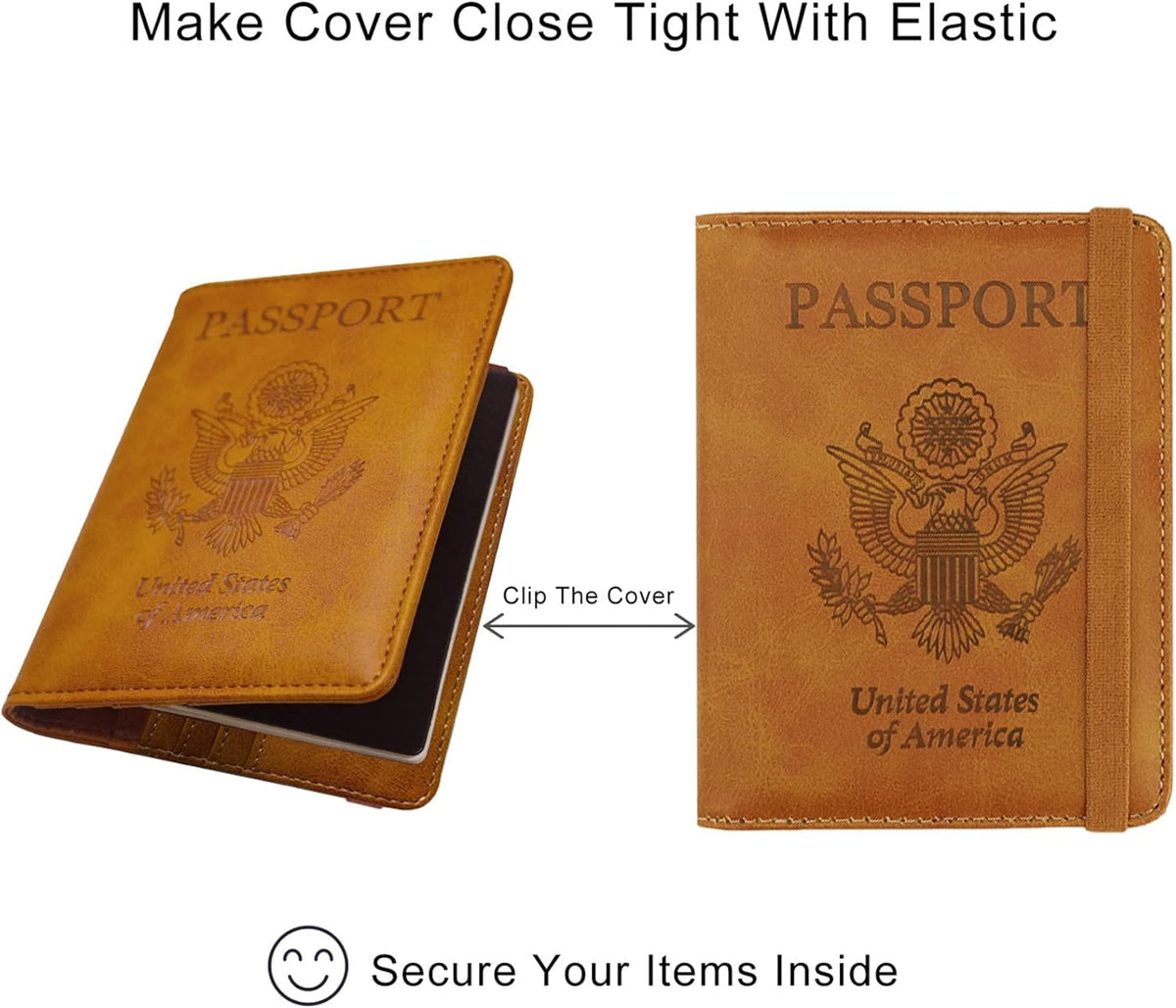 WALNEW Passport Holder for Travel, RFID Passport Cover Wallet for Women Men, PU Leather Passport Book Card Holder Case with Pen, Travelling Essentials for Flying
