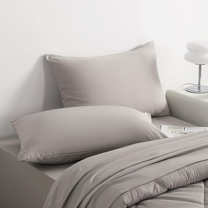 NTBAY Twin Comforter Set with Sheets, 5 Pieces Soft and Breathable Twin Bedding Set, Bed in a Bag, Down Alternative Comforter Set Solid Color All Season, Kids Bedding Set, Smoke Grey