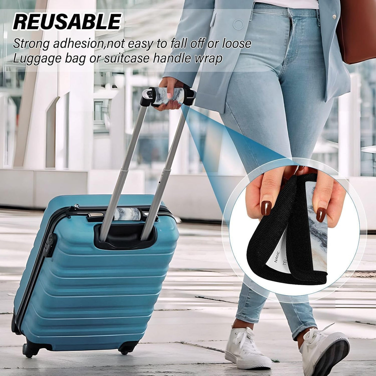 Blue and White Marble 2 Pack Luggage Handle Wraps Covers for Suitcase Identifiers Bag Tags Travel Accessories