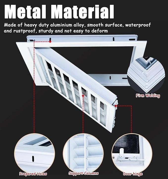 Louvered Vent/Access Panel, Decorative Removable Grille Filters Covers with Mesh Cover, Wall and Ceiling Inspection Service Door Loft Hatch(50x50cm/19.7x19.7in)