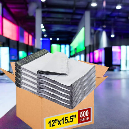 iMBAPrice 500 - 12 x 15.5 Premium Matte Finish White Poly Mailers Envelopes Bags (iMBA-5PM-500)