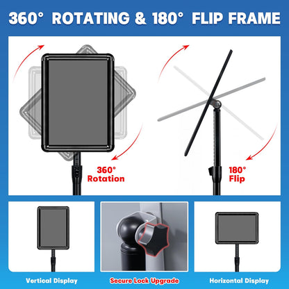6 Pack Sign Stand for Display - Adjustable 8.5x11 Inch Floor Standing Sign Holder, Pedestal Poster Stand for Vertical&Horizontal View, Indoor&Outdoor Use for Business, Mall, Restaurant - Black