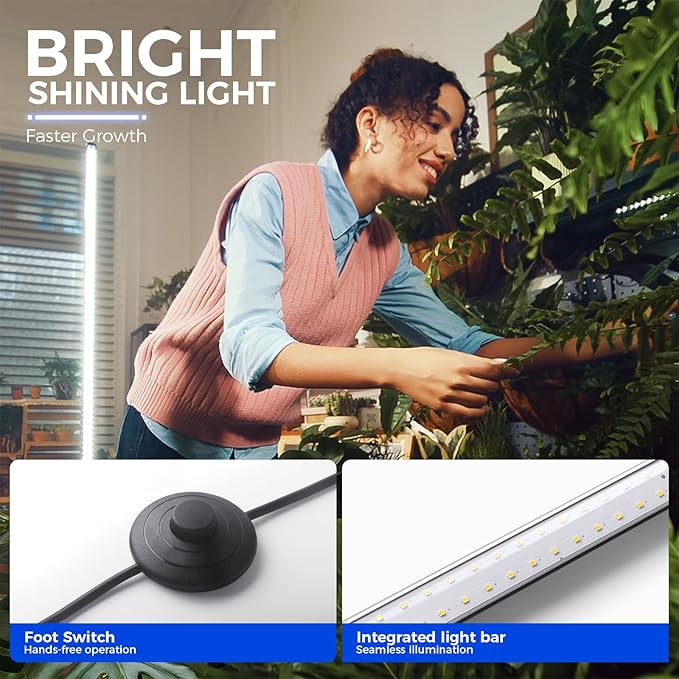 Barrina Vertical Grow Light T10, 42W 5000K, Full Spectrum LED Plant Light for Indoor,Standing Wide Coverage, 4FT Height with On/Off Switch and Tripod Floor Stand