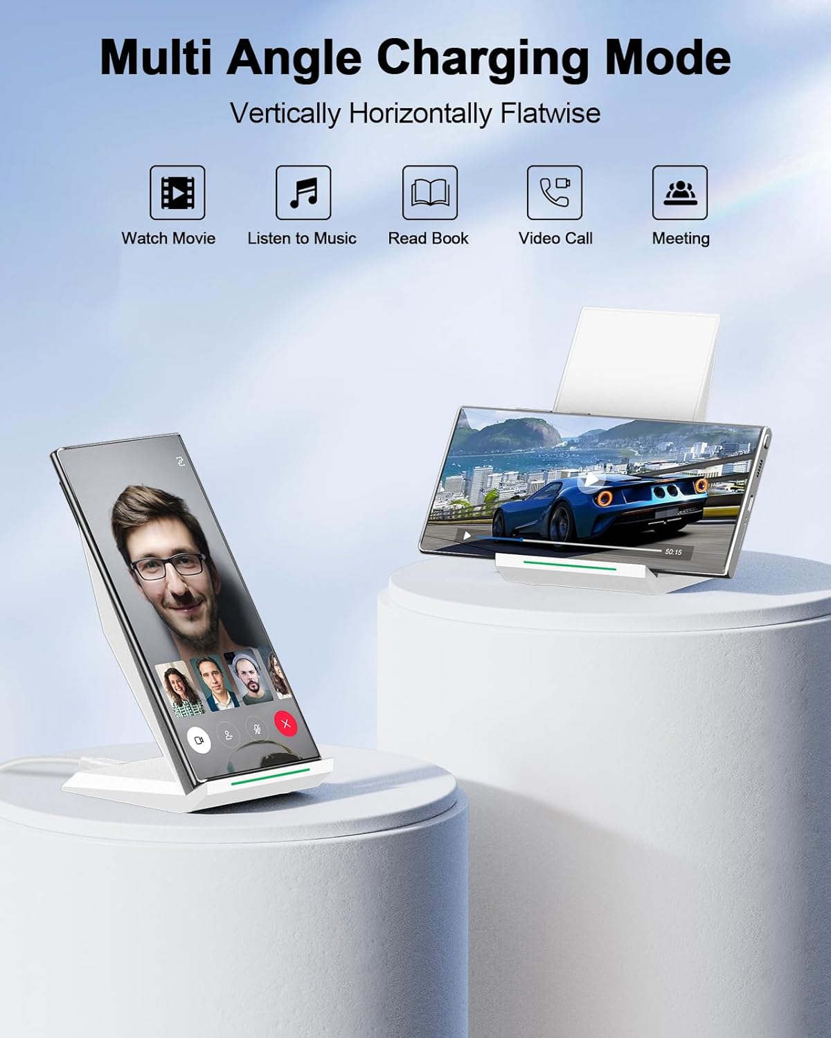 NANAMI Fast Wireless Charger - Qi Certified Charging Stand 7.5W Compatible iPhone 17/17 Pro/17 Pro Max/16/15/14/13/12, 10W for Samsung Galaxy S25/S24/S24 Ultra//S23/S22/21/S20 and Qi-Enabled Phones