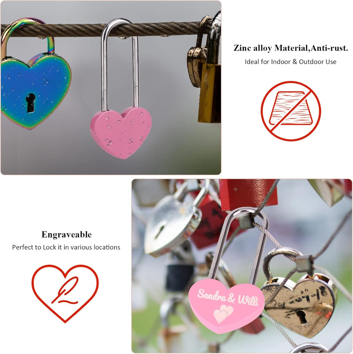 20PCS 3.5" Love Lock Heart Padlock,Pink Single Heart Wish Lock for Lovers Wedding, Valentines, Anniversary, Travel (NO Key)